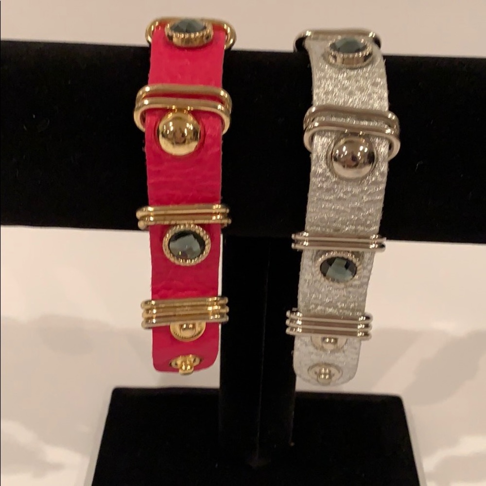 Adjustable Pink and Silver Bracelets (set of 2)